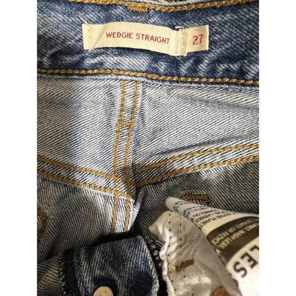Levi's Mom Wedgie Straight Distressed Frayed Raw Hem Button Fly Jeans Sz 27 - Picture 11 of 16